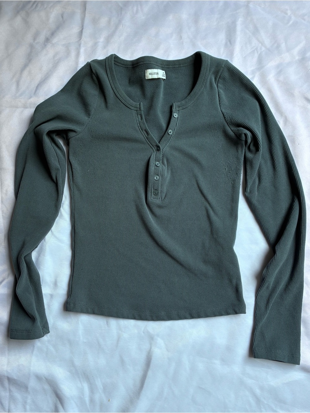 Hollister Long-Sleeve Ribbed Henley in Slate Blue